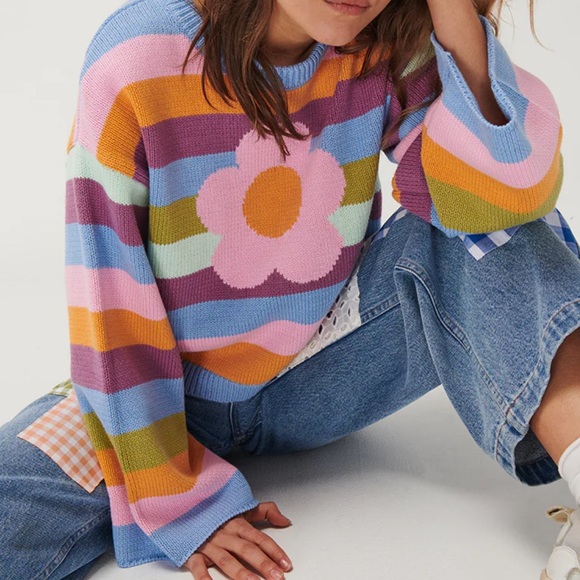 GHANDA JESSIE MULTI COLOR STRIPED CROPPED KNIT SWEATER NWT - Picture 11 of 14